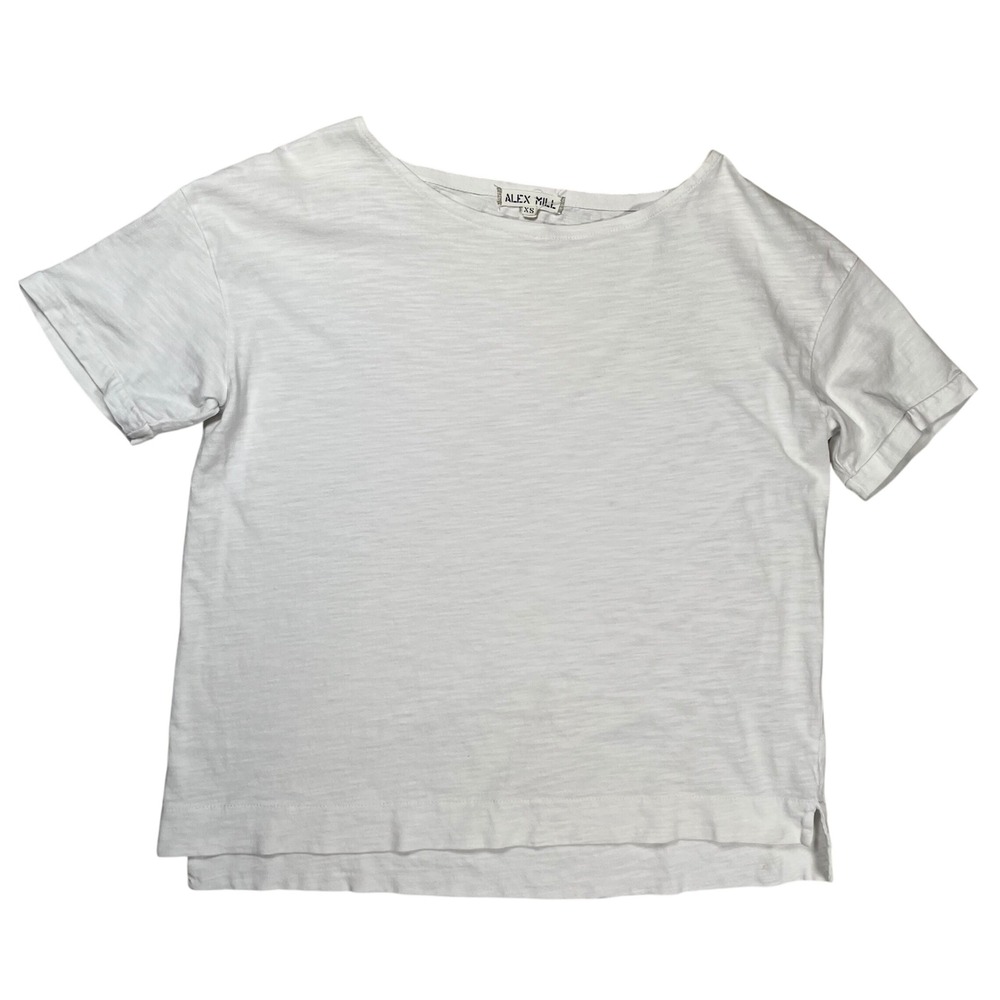 Alex Mill T-Shirt Men XS White Slub Cotton Boat Neck Short Sleeve Relaxed Fit
